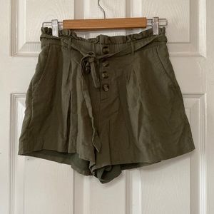AE American Eagle Olive Army Green Linen High Waist Shorts